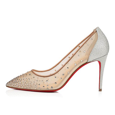 Women's Christian Louboutin Follies Strass 85mm Glitter Sparkly Heels - Silver [4265-013]